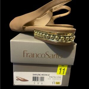 Franco Sarto Tan Heeled Slingback Shoes with Chain Detail